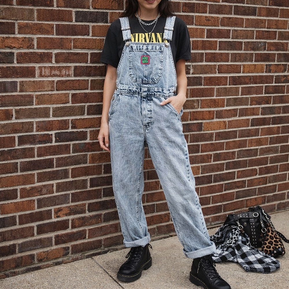 Empyre Acid Wash Denim Overalls Medium Y2K 90s Carpenter Streetwear - Picture 9 of 9